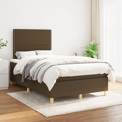 vidaXL Cama box spring con colchón tela marrón oscuro 120x200 cm