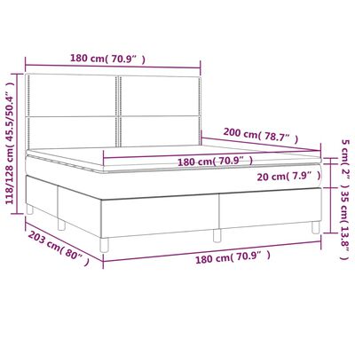 vidaXL Cama box spring colchón y luces LED tela gris taupe 180x200 cm