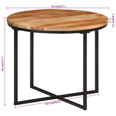 vidaXL Mesa de centro de madera maciza de acacia y hierro 35x35x30 cm