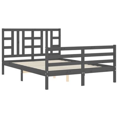 vidaXL Estructura de cama con cabecero madera maciza gris 140x190 cm