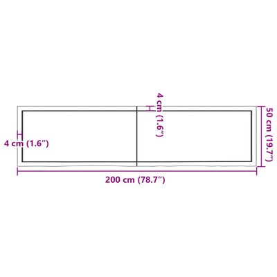 vidaXL Tablero mesa madera roble tratada marrón oscuro 200x50x(2-4) cm