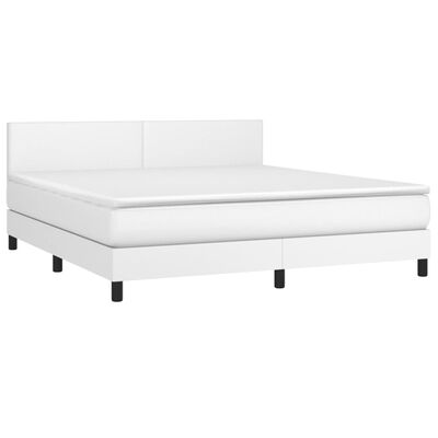 vidaXL Cama box spring colchón y LED cuero sintético blanco 180x200 cm