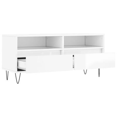 vidaXL Mueble de TV madera contrachapada blanco brillo 100x34,5x44,5cm