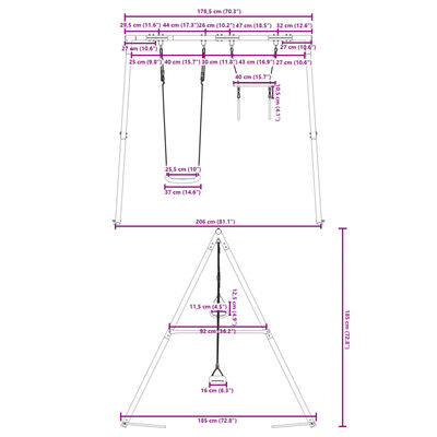 vidaXL Juego de columpios de exterior con columpio y trapecio