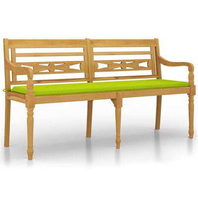 vidaXL Banco Batavia con cojín verde brillo madera maciza teca 150 cm