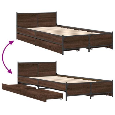 vidaXL Cama con cajones madera de ingeniería marrón roble 75x190 cm