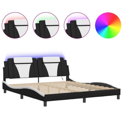 vidaXL Estructura de cama con LED sin colchón negro blanco 180x200 cm