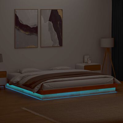 vidaXL Estructura de cama LED madera maciza pino marrón cera 120x200cm