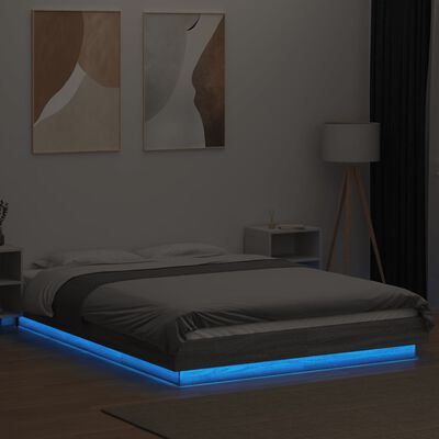 vidaXL Estructura cama con luces LED madera gris Sonoma 140x200 cm