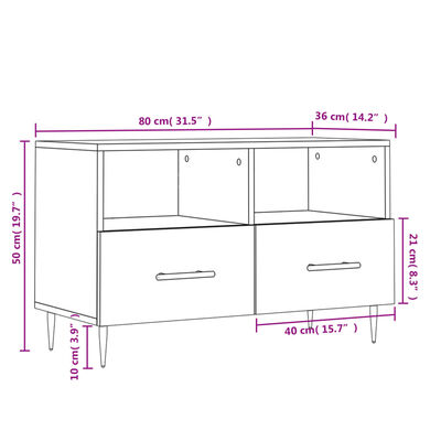 vidaXL Mueble de TV madera contrachapada blanco brillo 80x36x50 cm