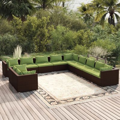 vidaXL Set de muebles de jardín 11 pzas cojines ratán sintético marrón