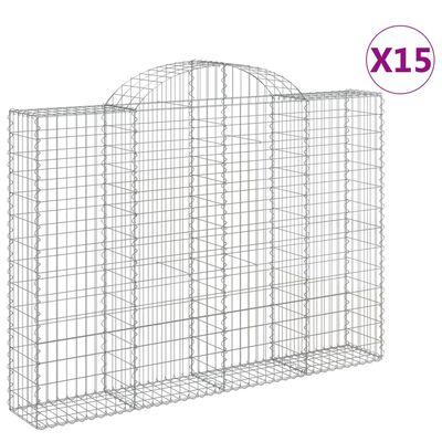 vidaXL Cestas gaviones 15 uds forma de arco hierro 200x30x140/160 cm