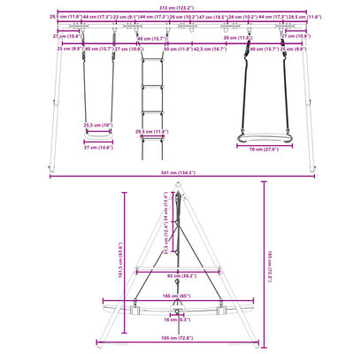 vidaXL Juego de columpios con columpio, escalera y columpio nido