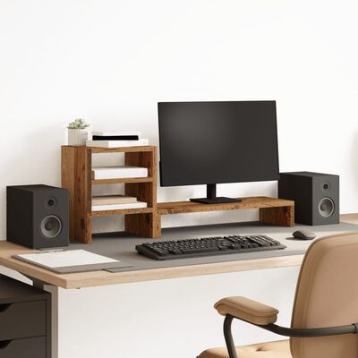 vidaXL Soporte de monitor con organizador escritorio madera envejecida