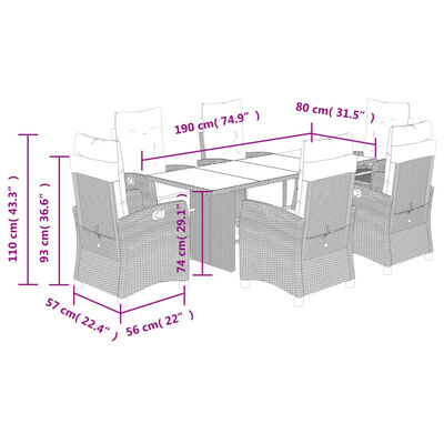 vidaXL Set comedor jardín 7 pzas y cojines ratán sintético gris