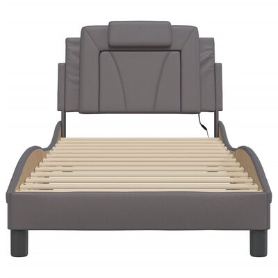 vidaXL Estructura de cama con luces LED cuero sintético gris 90x190 cm