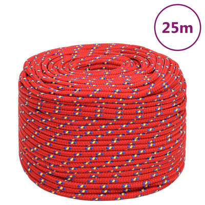 vidaXL Cuerda de barco polipropileno rojo 10 mm 25 m