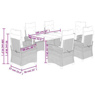 vidaXL Set comedor de jardín 7 pzas con cojines ratán sintético marrón