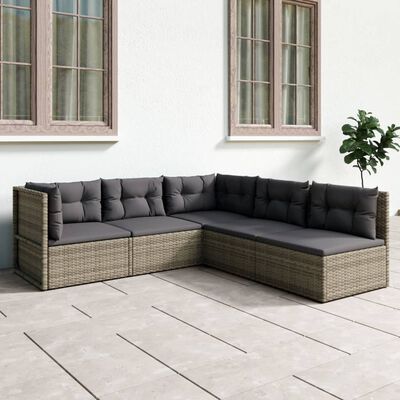 vidaXL Set de muebles de jardín 5 pzas y cojines ratán sintético gris