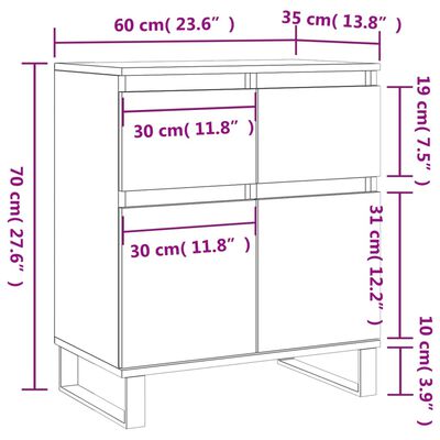 vidaXL Aparador madera contrachapada marrón roble 60x35x70 cm