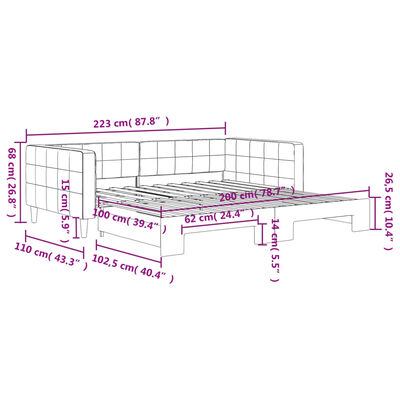 vidaXL Sofá cama nido terciopelo gris claro 100x200 cm