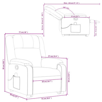 vidaXL Silla de masaje reclinable de pie de tela gris oscuro