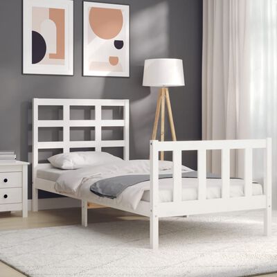 vidaXL Estructura de cama con cabecero madera maciza blanco 90x200 cm