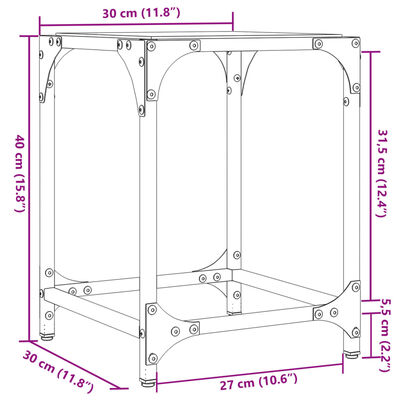 vidaXL Mesa de centro superficie vidrio negra y acero 30x30x40 cm