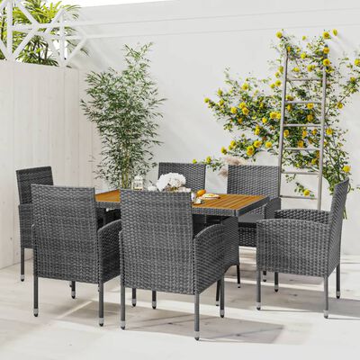 idaXL Juego de comedor de jardín 7 piezas ratán sintético gris