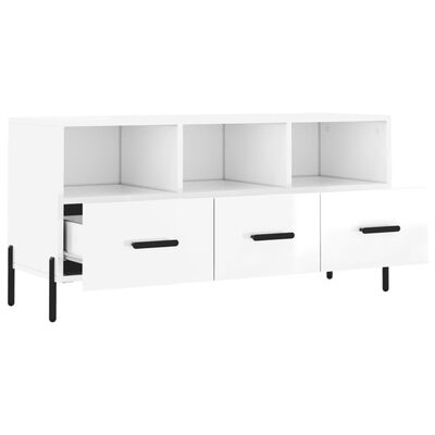 vidaXL Mueble de TV madera contrachapada blanco brillo 102x36x50 cm