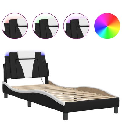 vidaXL Estructura cama con LED cuero sintético negro blanco 90x200 cm