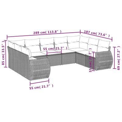 vidaXL Set de sofás de jardín 9 pzas con cojines ratán sintético beige