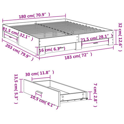 vidaXL Cama con cajones madera ingeniería marrón roble 180x200 cm