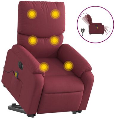 vidaXL Sillón de masaje eléctrico reclinable elevable tela rojo tinto