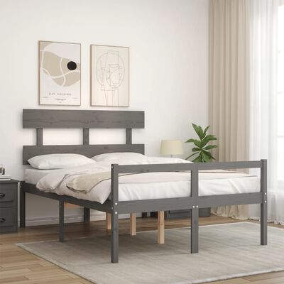 vidaXL Cama para personas mayores con cabecero madera maciza gris