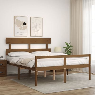 vidaXL Cama de matrimonio personas mayores cabecero madera marrón miel