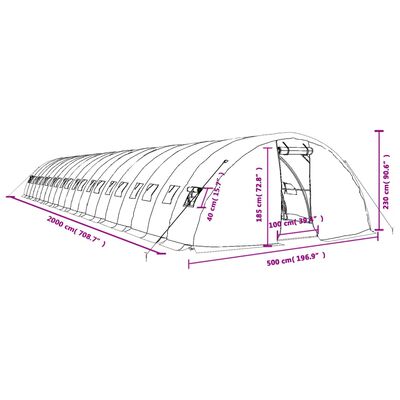 vidaXL Invernadero con estructura de acero verde 100 m² 20x5x2,3 m