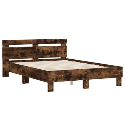 vidaXL Cama con cabecero madera de ingeniería roble ahumado 120x200 cm