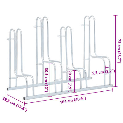 vidaXL Soporte para 4 bicicletas suelo independiente acero galvanizado