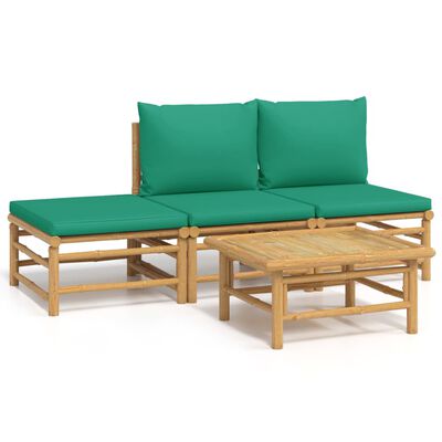 vidaXL Set de muebles de jardín 4 piezas bambú con cojines verde