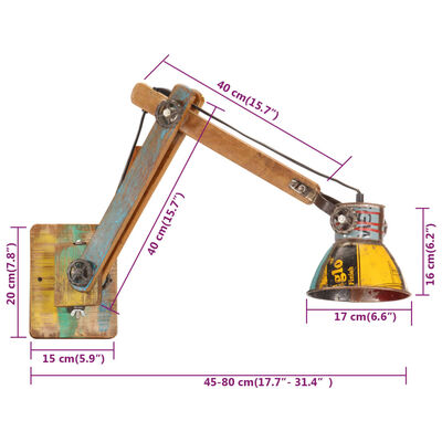 vidaXL Lámpara de pared estilo industrial redonda multicolor E27