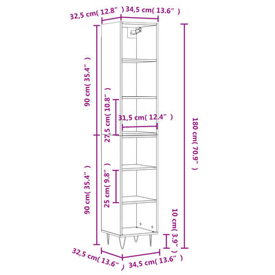 vidaXL Aparador alto madera contrachapada gris Sonoma 34,5x32,5x180 cm