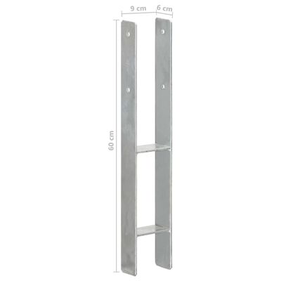 vidaXL Anclajes de valla 6 uds acero galvanizado plateado 9x6x60 cm