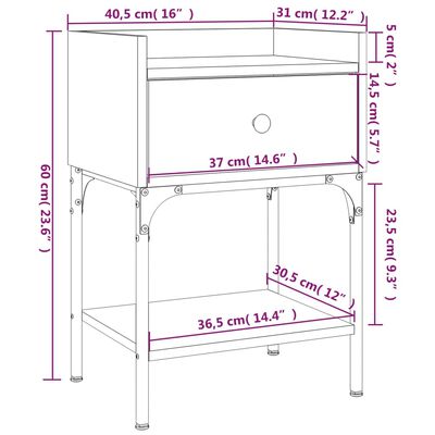 vidaXL Mesita de noche madera de ingeniería gris Sonoma 40,5x31x60 cm