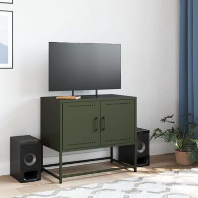 vidaXL Mueble para TV de acero verde oliva 68,5x39x60,5 cm