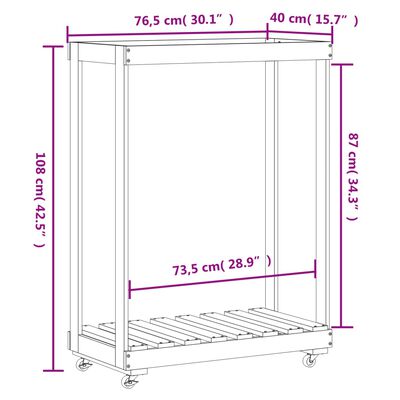 vidaXL Leñero con ruedas madera maciza de pino 76,5x40x108 cm