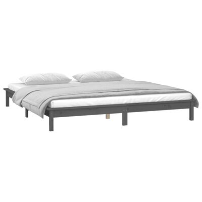 vidaXL Estructura de cama con LED madera maciza gris 160x200 cm