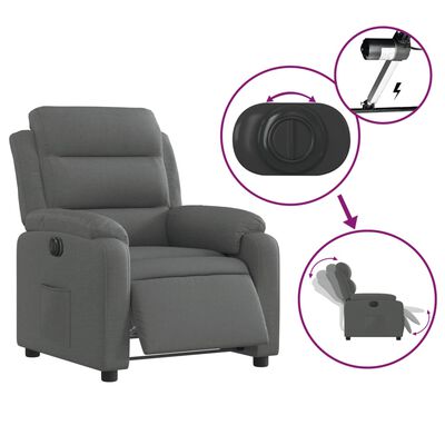 vidaXL Sillón reclinable eléctrico de tela gris oscuro