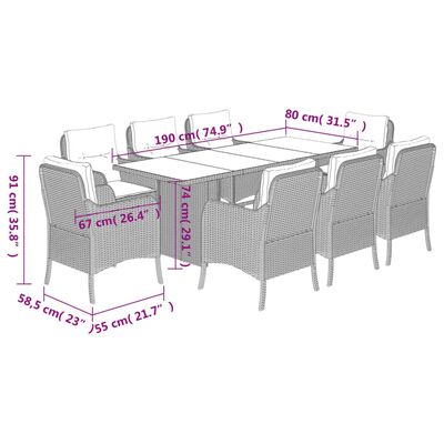 vidaXL Set comedor de jardín 9 pzas con cojines ratán sintético beige