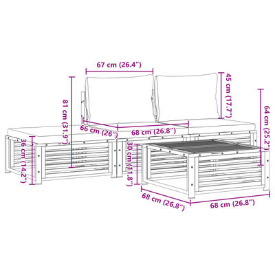 vidaXL Set sofás de jardín con cojines 4 pzas madera maciza de acacia